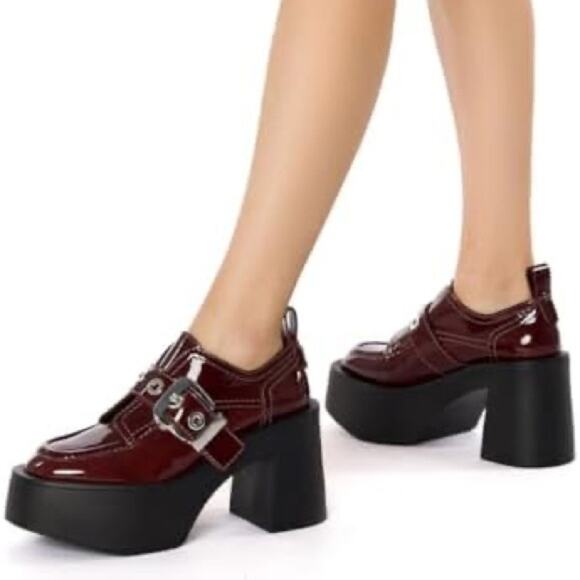 Larroude Stewart 100mm Patent Leather Platform Oxfords in Maroon - Picture 4 of 10